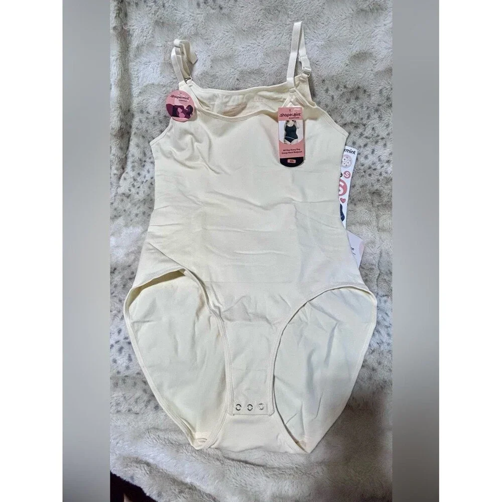 TWO Shapermint Size 3X Cream Scoop Neck Bodysuits with Snaps NWT Plus size